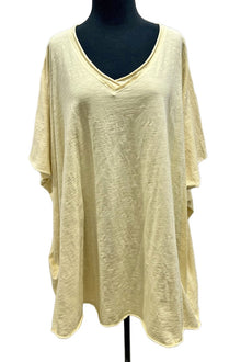  Cotton Lani One Size Elbow Sleeve V Tunic in Buttercup Style J715