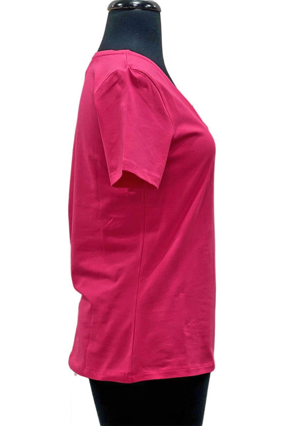Dolcezza Essential Basics Fuchsia V-Neck Knit Pullover Style 24501