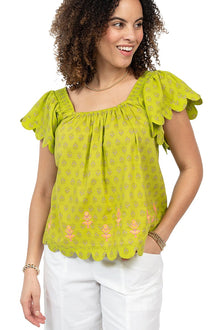  Ivy Jane Scalloped Hemmed Top in Lime - Style 650363