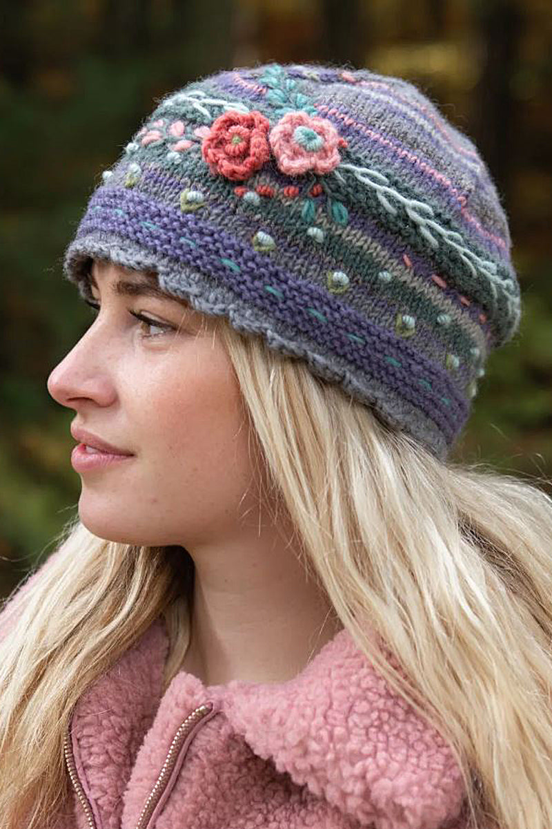 Handmade Wool Beanie OS Embroidered Floral Knit Fleece Lined Lost Horizons NEW BEPFSP_16232f45-7883-47c7-837b  main image 4