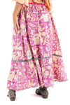 Magnolia Pearl European Cotton Nepali Peasant Skirt with Drawstring Waist, Sun Fading and Hand Sewn Cotton Silk Trim in Wildberry