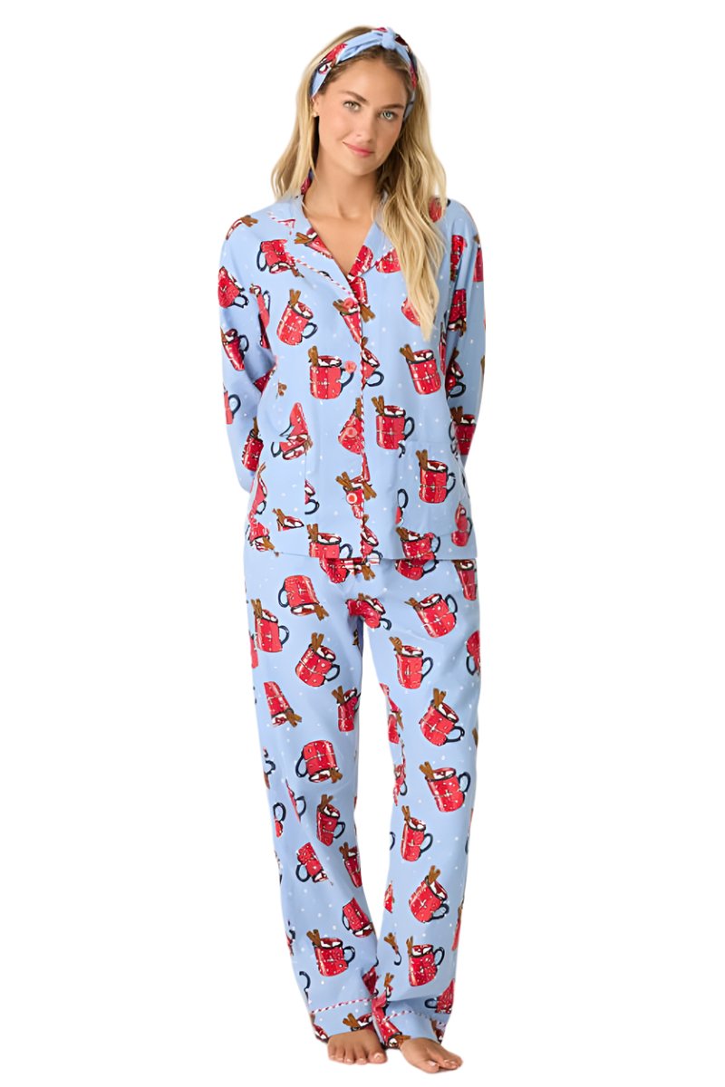 P.J Salvage Hug in a Mug Cozy Flannel PJ Set with Headband in