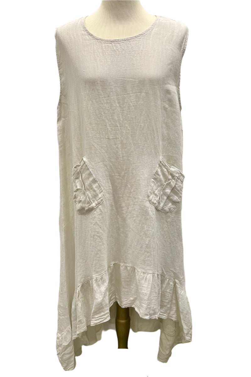 Saga Linen Sleeveless Ruffle Hem Hi-Lo Dress in Sand Style GN31176