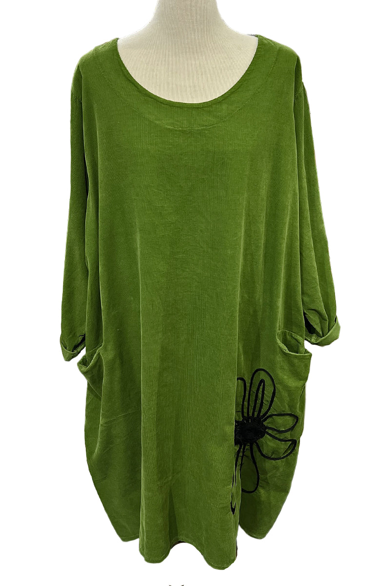 Transparente Corduroy Sunflower Dress in Kiwi