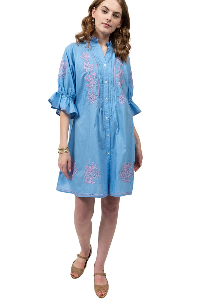 Uncle Frank By Ivy Jane Embroidered Fit and Flair Dress in Blue Missouri Bluffs