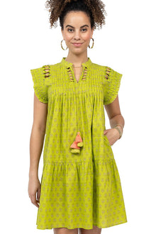  Uncle Frank By Ivy Jane Lattice Trim Dress in Lime - Style 75642