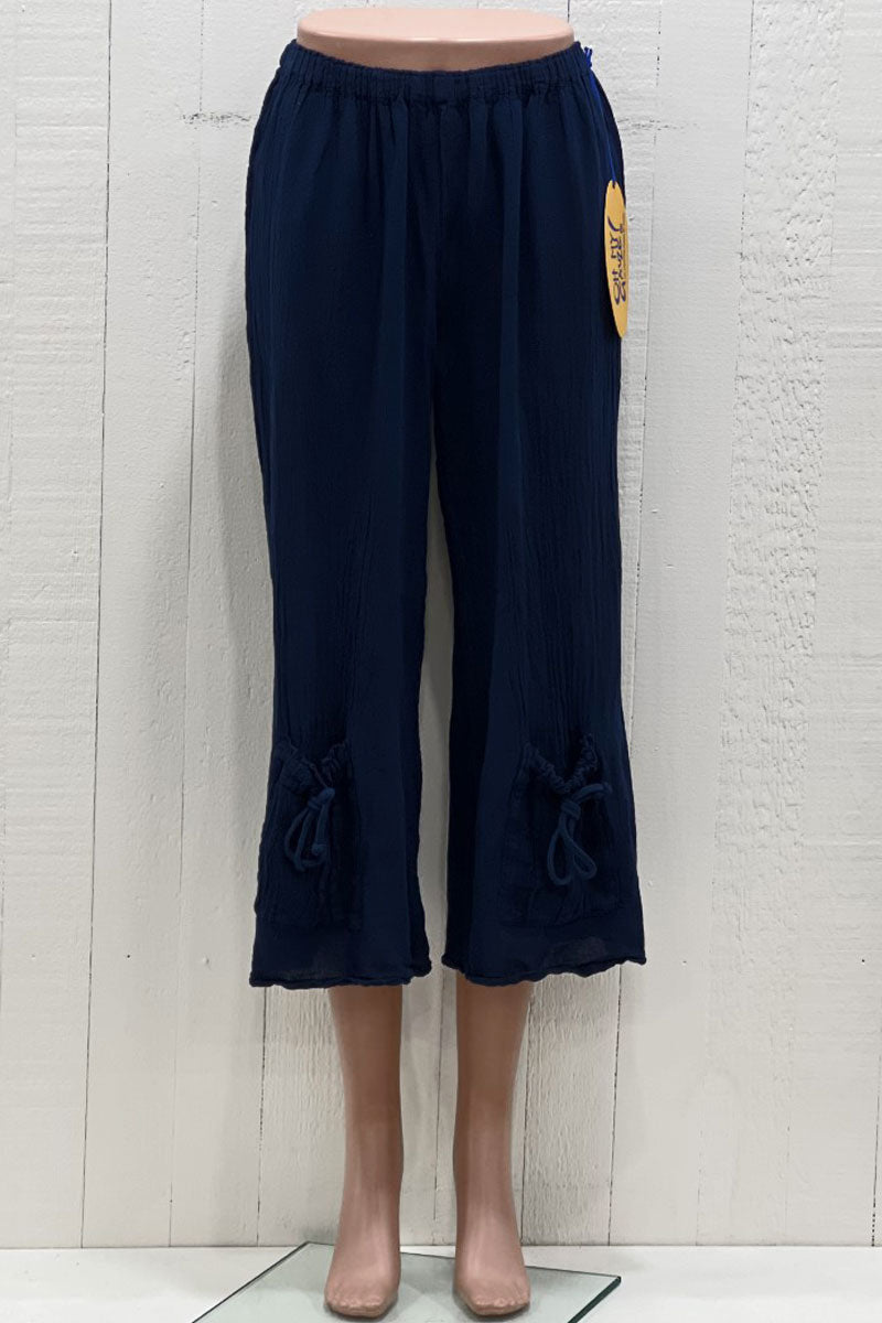 Gauze Wide Leg Pants - Navy