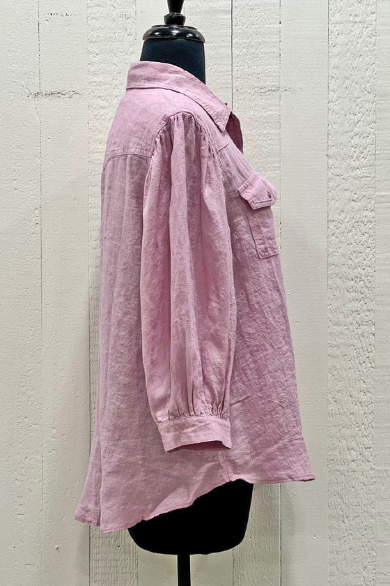Ivy Jane Snap Front Linen Shirt in Lilac