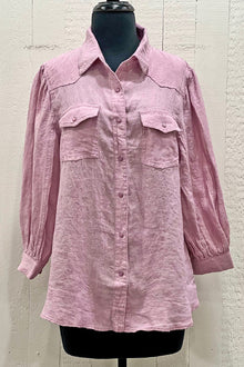  Ivy Jane Snap Front Linen Shirt in Lilac