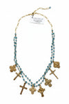 Andrea Barnett 7 Bronze Crosses on 2 Strands of Apatite Rosary Chain 7-7CRS-APR