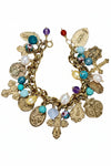 Andrea Barnett Bronze Medals and Gemstones on Vintage Chain Bracelet 0-GCRM-MULTI