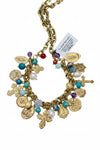Andrea Barnett Bronze Medals and Gemstones on Vintage Chain Bracelet 0-GCRM-MULTI