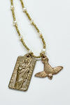 Andrea Barnett Bronze St. Jude & Dove of Peace on African Heishi W/Gold Pearls 7-RM68-HWT