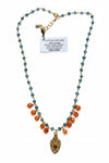 Andrea Barnett OOAK Bronze Infant of Prague Medal on Apatite Rosary  with Carnelian Dangles 7-OOK-0123-62