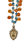 Andrea Barnett OOAK Bronze Infant of Prague Medal on Apatite Rosary  with Carnelian Dangles 7-OOK-0123-62