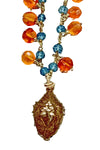 Andrea Barnett OOAK Bronze Infant of Prague Medal on Apatite Rosary  with Carnelian Dangles 7-OOK-0123-62