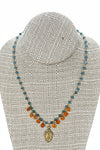 Andrea Barnett OOAK Bronze Infant of Prague Medal on Apatite Rosary  with Carnelian Dangles 7-OOK-0123-62