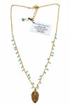 Andrea Barnett OOAK Bronze Miraculous Mary Medal on Vintage Chain with Turquoise Dangles 7-OOK-0326-16