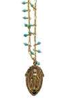 Andrea Barnett OOAK Bronze Miraculous Mary Medal on Vintage Chain with Turquoise Dangles 7-OOK-0326-16