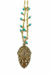 Andrea Barnett OOAK Bronze Miraculous Mary Medal on Vintage Chain with Turquoise Dangles 7-OOK-0326-16