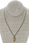Andrea Barnett OOAK Bronze Miraculous Mary Medal on Vintage Chain with Turquoise Dangles 7-OOK-0326-16