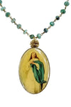 Andrea Barnett OOAK Vintage Marian Pendant on Raw Emerald Rosary Chain 7-OOK-0625-11A
