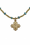 Andrea Barnett Tiny Bronze 4-Way Cross on African Heishi W/Blue Pearls 7-RM83-HBP