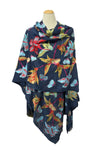 Anu by Natural Fashions Blue Jay Embroidered Wool Ruana