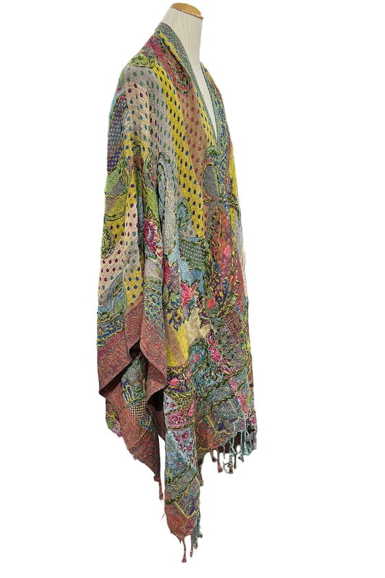 Anu by Natural Fashions Center Piece Embroidered Wool Ruana