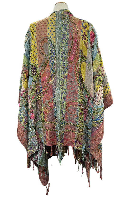 Anu by Natural Fashions Center Piece Embroidered Wool Ruana