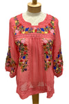 Anu by Natural Fashions Coral Embroidered Blouse