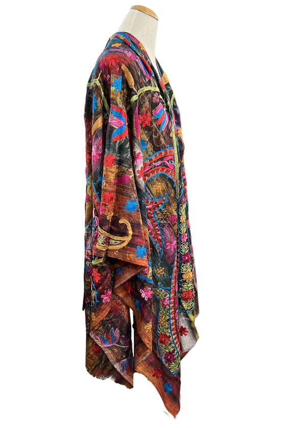 Anu by Natural Fashions Hanging Garden Embroidered Wool Ruana