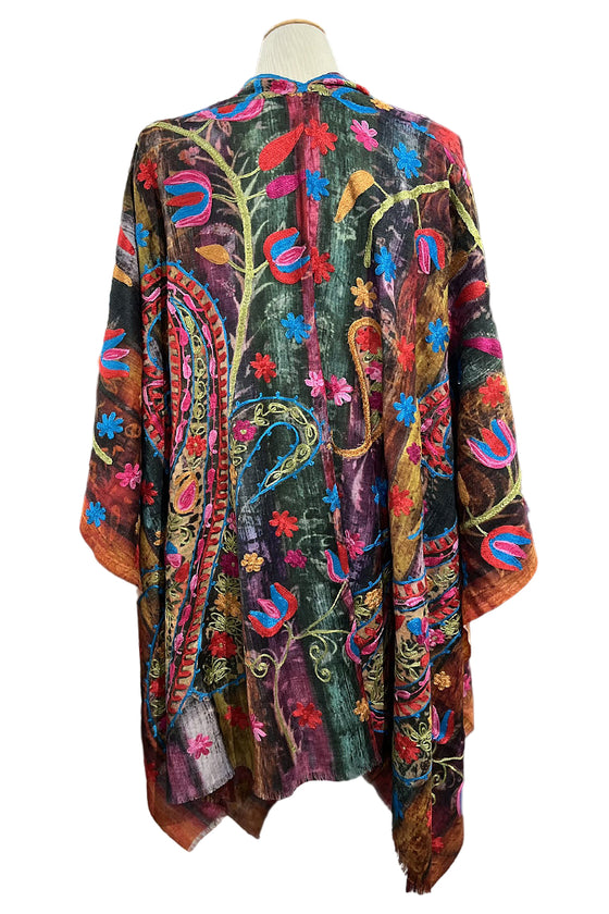 Anu by Natural Fashions Hanging Garden Embroidered Wool Ruana