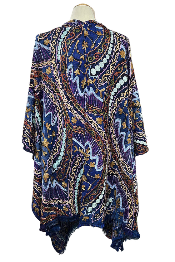 Anu by Natural Fashions Helena Embroidered Wool Ruana