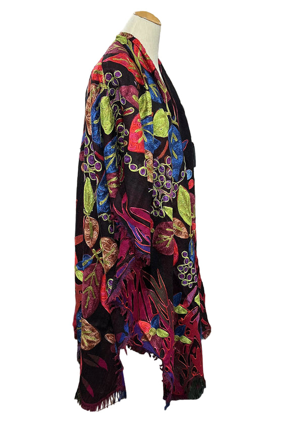 Anu by Natural Fashions Neon Blossom Embroidered Wool Ruana