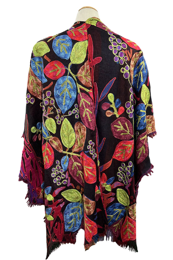 Anu by Natural Fashions Neon Blossom Embroidered Wool Ruana