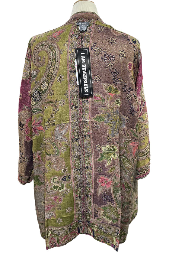 Anu by Natural Fashions Reversible Rayon Duster in Olive