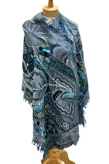  Anu Echo Sapphire Embroidered Wool Shawl in Style 13056/ECHO SAPPHIRE