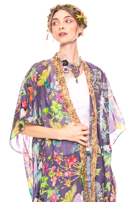 Aratta Clothing Dreaming of Paradise Kimono in Vintage Lilac Bird Style ED22G638B