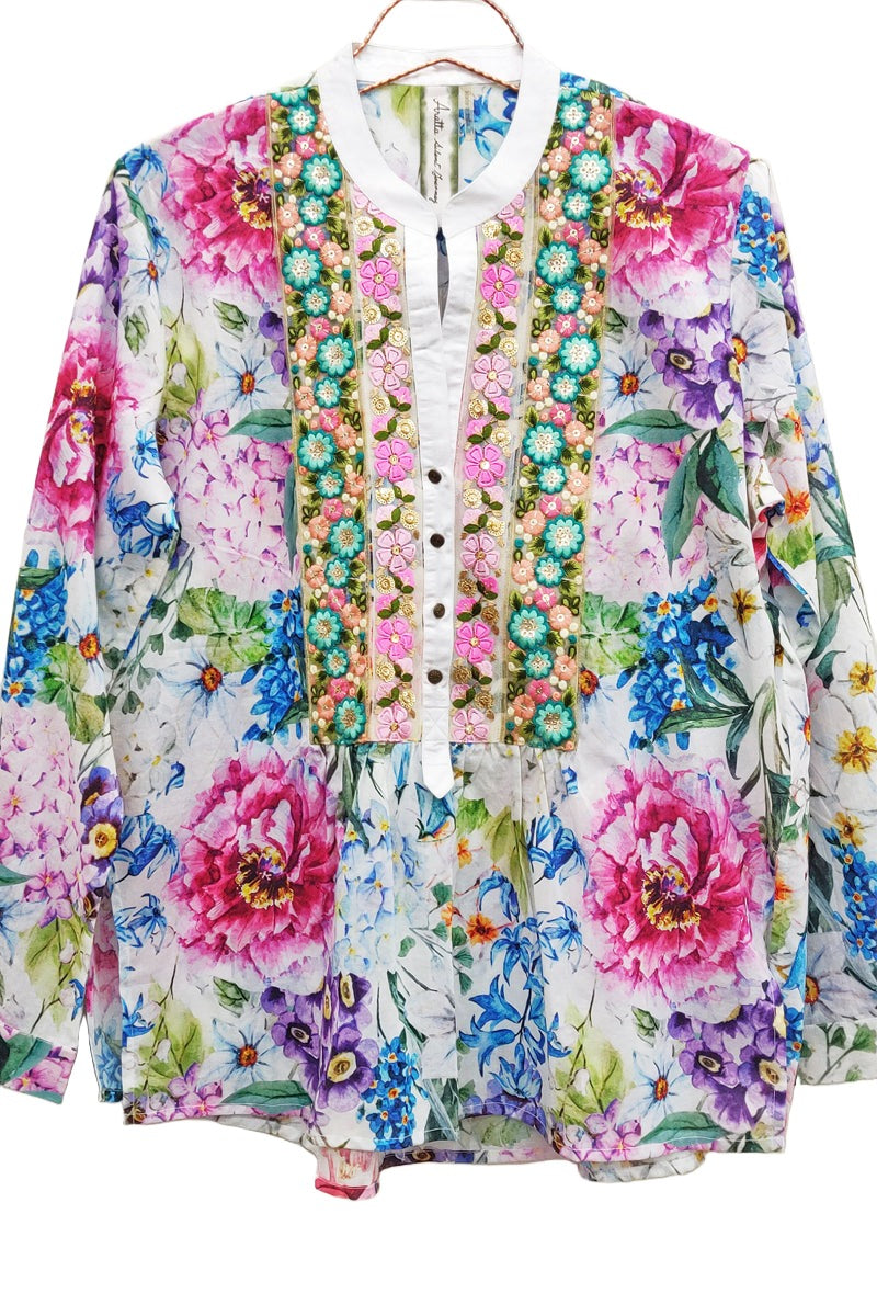 Aratta Clothing Ibiza Embroidered Blouse in White Floral - Style ED24B ...