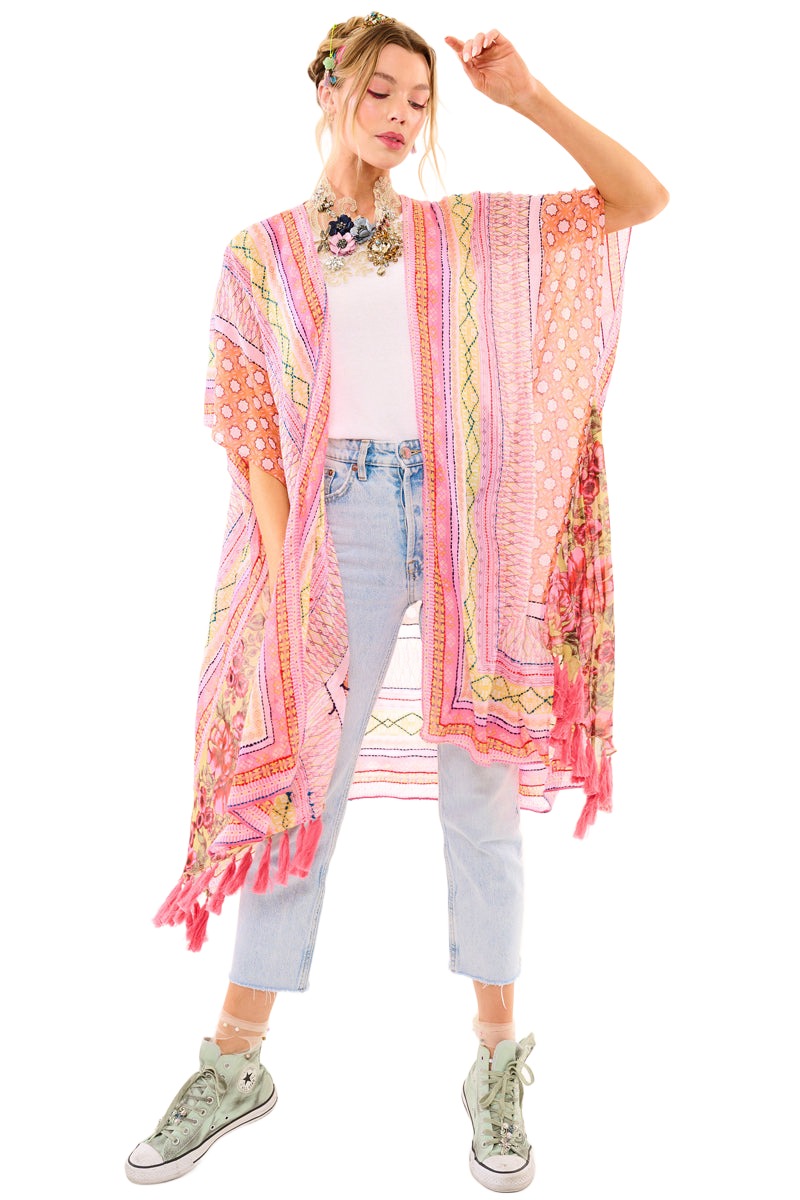 Aratta Clothing Sophia Hand-Stitched Kimono in Pink/Peach Combo Style ...