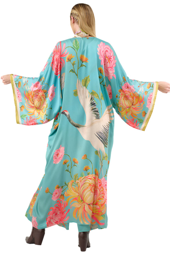 Aratta Clothing The Legend of the Crane Kimono Maxi Kimono in Vintage Emerald