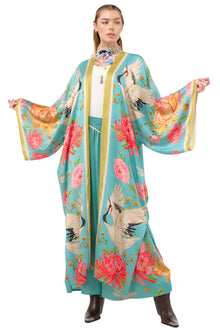  Aratta Clothing The Legend of the Crane Kimono Maxi Kimono in Vintage Emerald