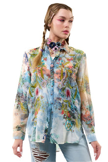  Aratta Clothing Valeria Embroidered Shirt in Blue Wash Style ED24G34