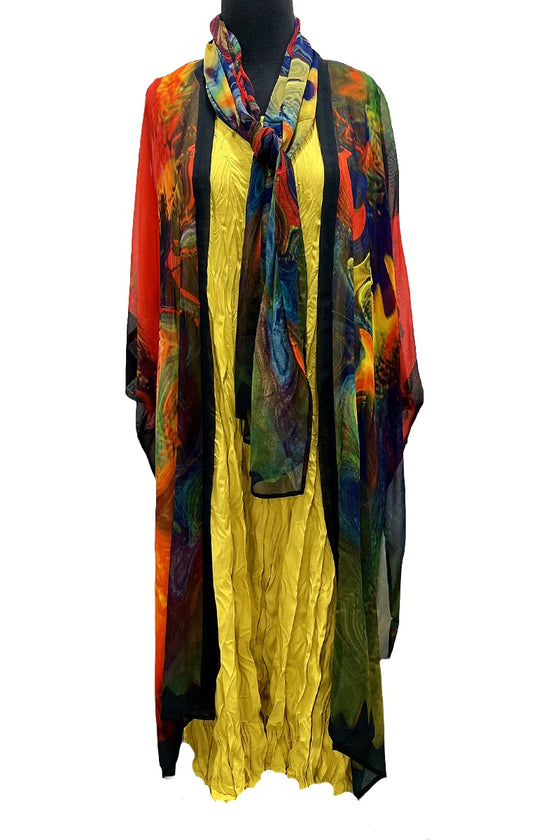 Art Wear by Dilemma Vital Inspired Silk Georgette Kimono and Scarf NNK-101-VI