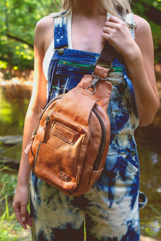 Bed Stu Beau Sling Backpack in Tan Rustic Leather  A694061-TNRS