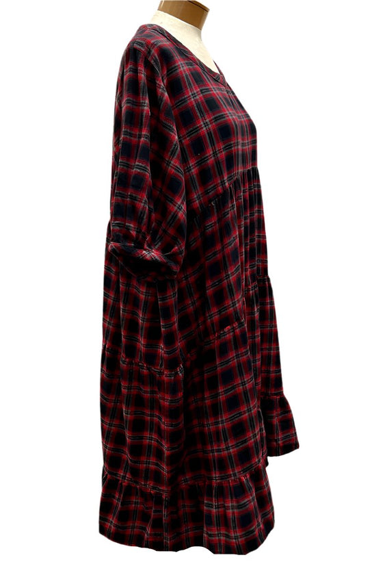 Betty Hadikusumo Flannel Baby Doll Dress in Red & Black Plaid