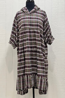  Betty Hadikusumo Flannel Baby Doll Tunic in Olive, Wine and Beige Plaid