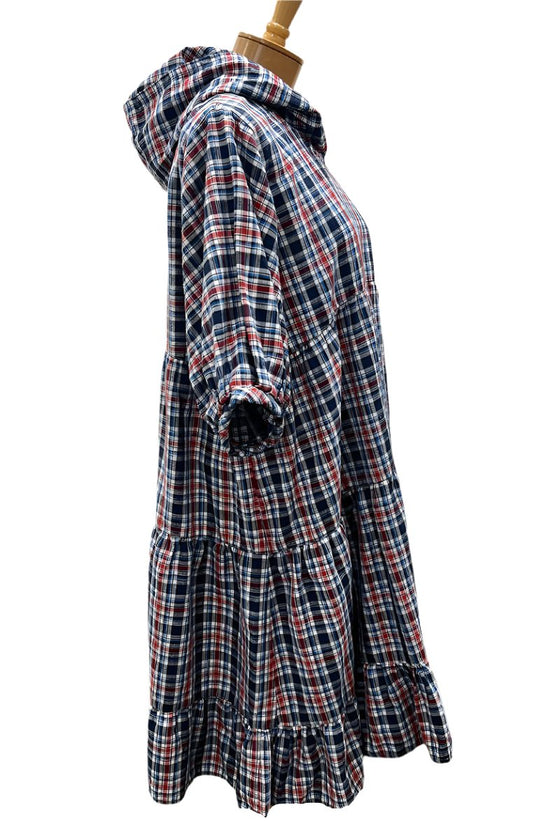 Betty Hadikusumo Flannel Baby Doll Tunic in Red, White and Blue Check