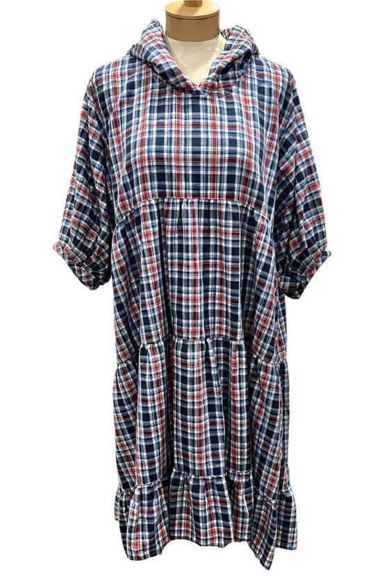 Betty Hadikusumo Flannel Baby Doll Tunic in Red, White and Blue Check